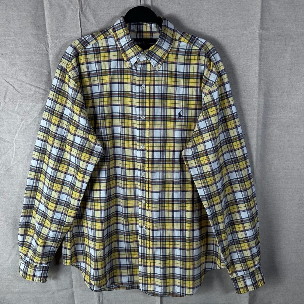 Ralph Lauren Classic Fit Plaid Button‎ Down Shirt Mens XL Yellow Cotton